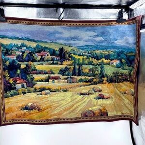 French Farmhouse Scenic LandscapeTapestry Signed by Erin Dertner 35x51